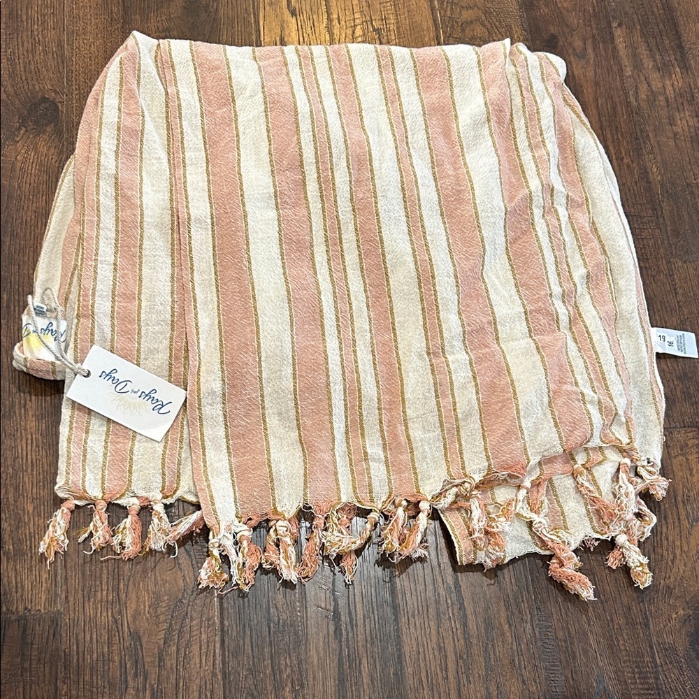 Elegant Striped Swim Coverup in Tan and Cream - Picture 2 of 2